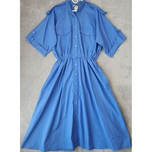 Sunshine Starshine Shirtdress Womens 18 Blue Button Front Utility Vintage Midi